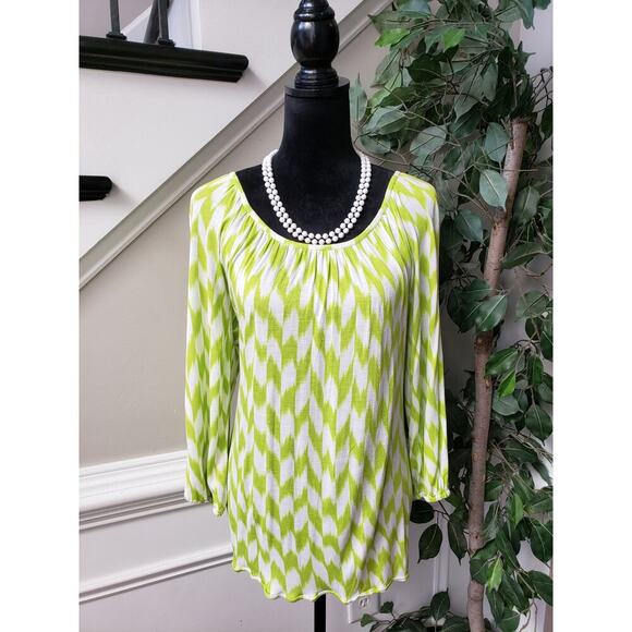 Michael Kors Top Blouse Womens S Lime Green Printed Long Balloon Sleeve Pullover - Picture 1 of 11
